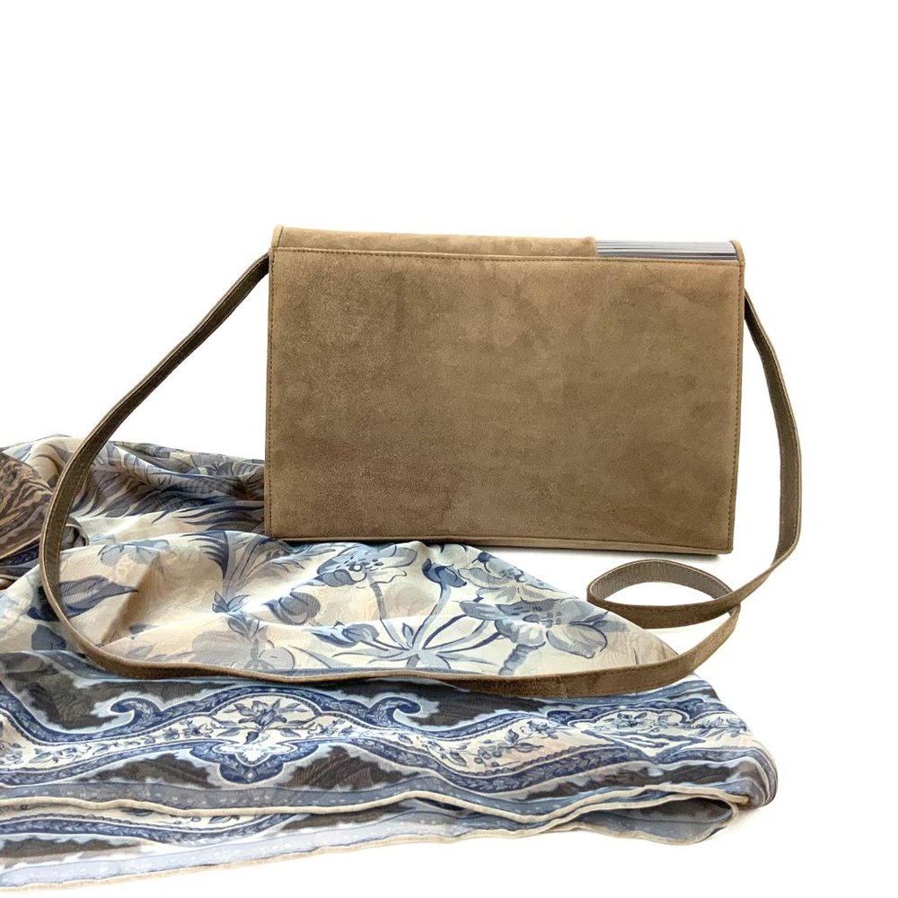 Stuart Weitzman Brown Genuine Suede Clutch Shoulder Purse Medium Size - Picture 4 of 16